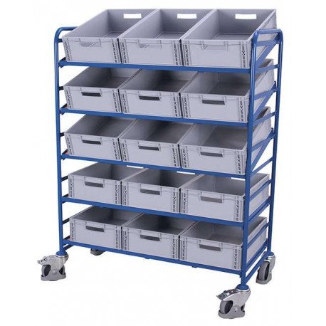 Chariot porte-bacs norme europénne avec 15 bacs plastiques Chariot porte-bacs norme europénne avec 15 bacs plastiques