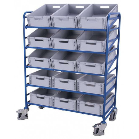 Chariot porte-bacs norme europénne avec 15 bacs plastiques Chariot porte-bacs norme europénne avec 15 bacs plastiques