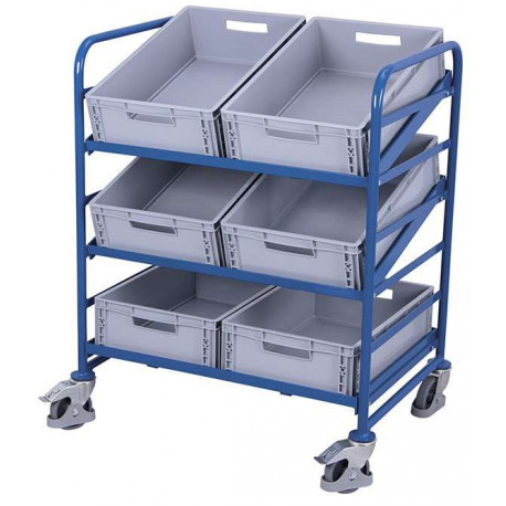 Chariot porte-bacs norme européenne avec 6 bacs plastiques Chariot porte-bacs norme européenne avec 6 bacs plastiques