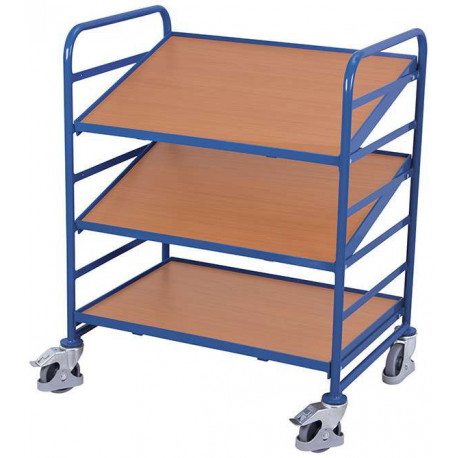 Chariot porte-bacs norme européenne avec 3 plateaux en bois Chariot porte-bacs norme européenne avec 3 plateaux en bois