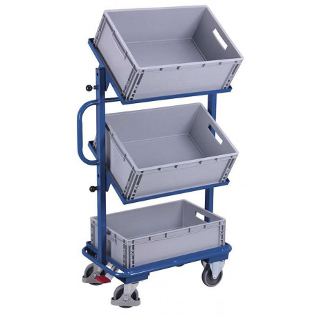 Chariot desserte avec 3 bacs inclinés plastiques Chariot desserte avec 3 bacs inclinés plastiques