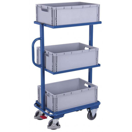 Chariot desserte avec 3 bacs plastiques Chariot desserte avec 3 bacs plastiques