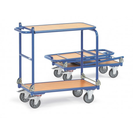 Chariot pliable à 2 plateaux rabattables en mélaminé Chariot pliable à 2 plateaux rabattables en mélaminé