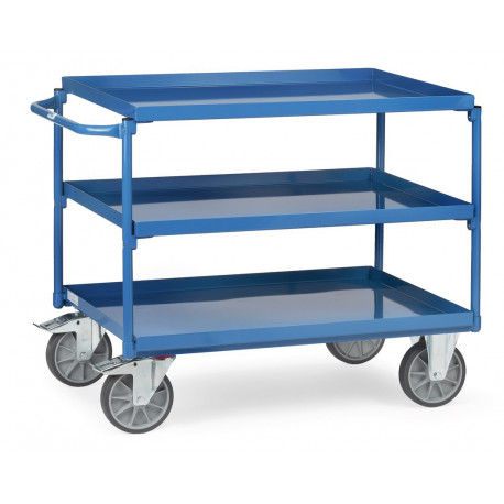 Chariot à 3 plateaux tôlés avec rebord Chariot à 3 plateaux tôlés avec rebord