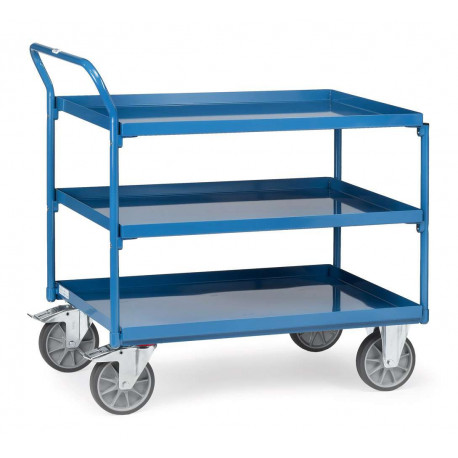 Chariot à 3 plateaux tôlés avec rebord Chariot à 3 plateaux tôlés avec rebord