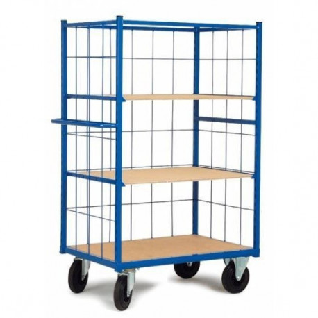 Chariot haut à 3 côtés mailles avec 2 étagères amovibles Chariot haut à 3 côtés mailles avec 2 étagères amovibles