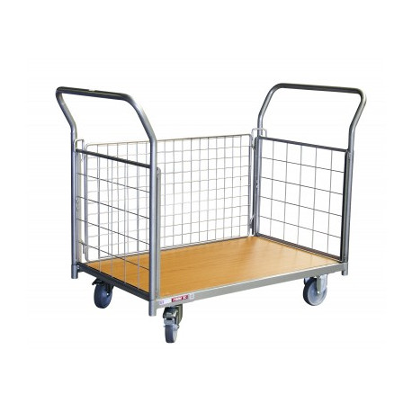 Chariot FIMM 250 kg 1000 x 600 mm grillagé 2 dossiers+1 ridelle Chariot FIMM 250 kg 1000 x 600 mm grillagé 2 dossiers+1 ridelle