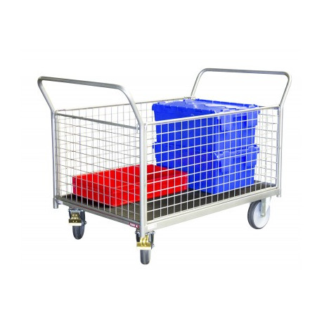 Chariot FIMM 500 kg 1200 x 800 mm 2 dossiers+2 ridelles grillagé Chariot FIMM 500 kg 1200 x 800 mm 2 dossiers+2 ridelles grillagé