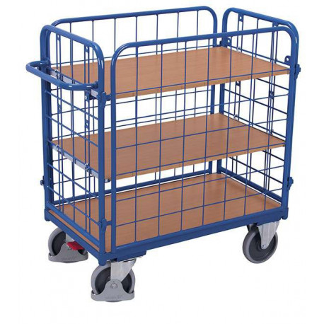Chariot fermé à 3 étagères bas et 4 ridelles Chariot fermé à 3 étagères bas et 4 ridelles