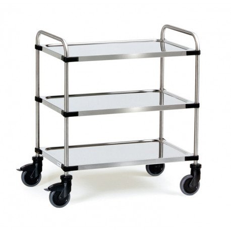 Chariot inox à 3 plateaux avec roues TPE Chariot inox à 3 plateaux avec roues TPE