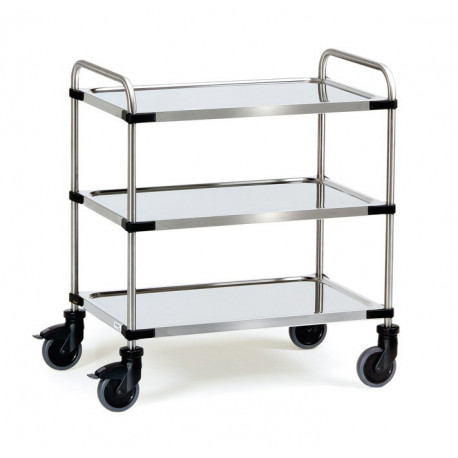 Chariot inox à 3 plateaux avec roues TPE Chariot inox à 3 plateaux avec roues TPE