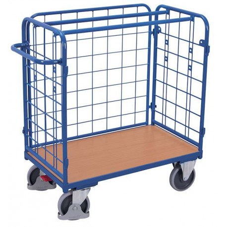 Chariot grillagé bas pour colis avec 3 parois Chariot grillagé bas pour colis avec 3 parois
